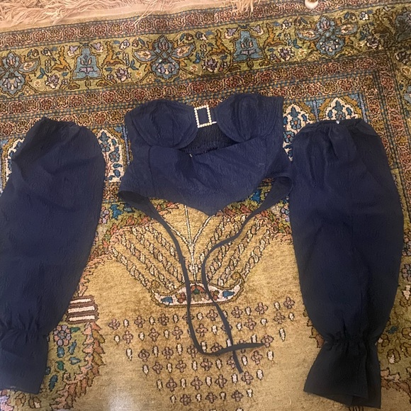 New Pink rave wear. Navy blue with rhinestones. Top with detached sleeves - Picture 2 of 7